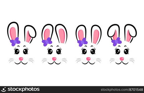 Set of Easter bunnies with bows. Easter Bunnies. Vector illustration. Set of Easter bunnies with bows. Easter Bunnies