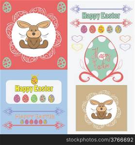 Set of easter bunny,ornaments and decorative elements