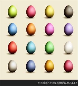 Set of Easter colored eggs with shadows