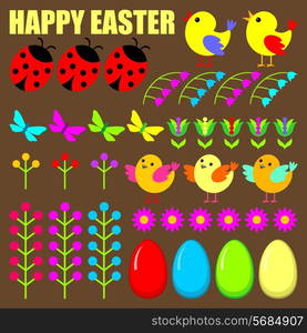 Set of easter eggs,animals and flowers. Vector illustration