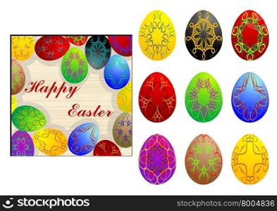 set of easter eggs isolated on white background