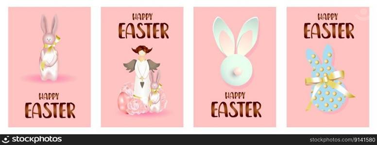 Set of easter holiday gift cards. easter banners, web posters, flyers and brochures, greeting cards, group vibrant covers. Design with realistic easter decoration objects. Easter. c