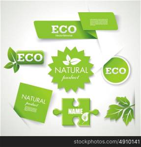 Set of eco, green, natural badges, labels, banners, stickers, vector.