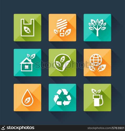 Set of eco icons in flat design style.