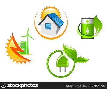 Set of ecological icons for environment design in glossy style