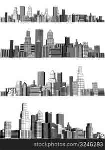 Set of editable vector generic city skylines