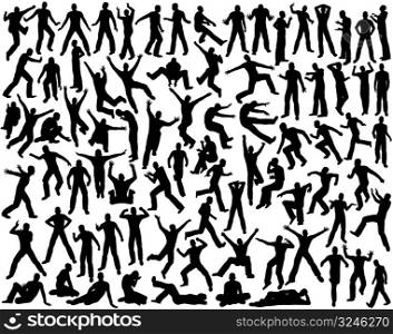 Set of editable vector outlines of men in various poses