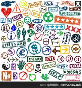 Set of editable vector rubber stamps of words and symbols