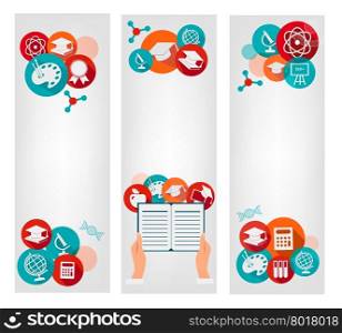 Set of education banners with icons. Vector