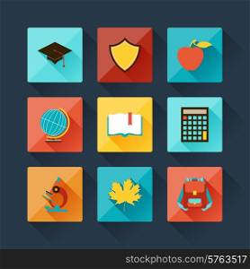Set of education icons in flat design style.