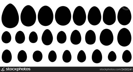 Set of eggs of different birds and reptiles, vector silhouettes of eggs for coloring for Easter cake Pysanka form eggs