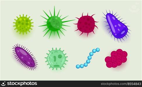set of eight backteria or parasitic germs