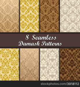 Set of Eight Damask Seamless Patterns design