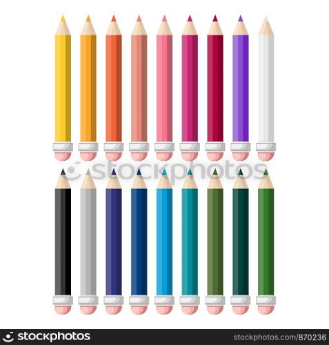Set of eighteen colored pencils , vector illustration