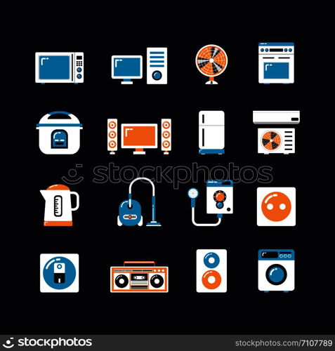 set of electrical machine flat icon, household appliances