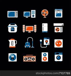 set of electrical machine flat icon, household appliances