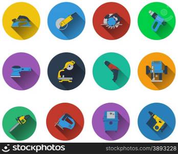 Set of electrical work tools icons in flat design. EPS 10 vector illustration with transparency.