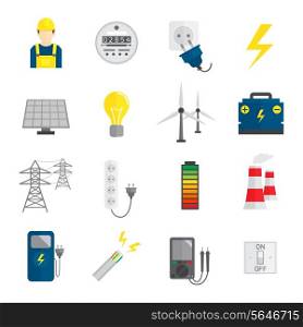 Set of electricity energy accumulator icons in flat style vector illustration