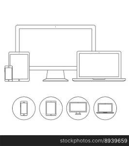 Set of electronic device outline icons vector image