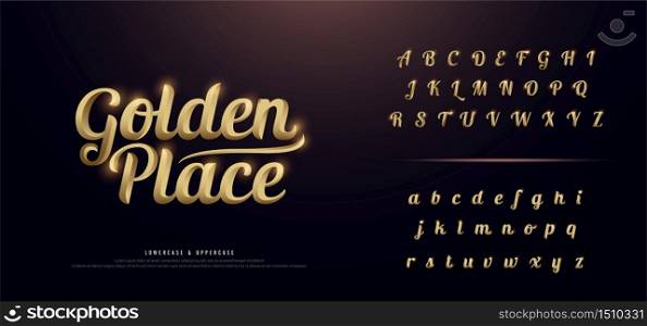 Set of Elegant Gold Colored Metal Chrome alphabet font. Typography classic style golden font set for logo, Poster, Invitation. vector illustration