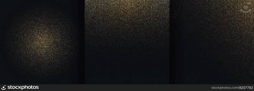 Set of elegant golden glitter dots halftone pattern on black background and texture luxury style. Vector illustration