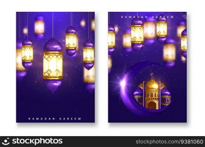 Set of elegant greeting cards decorated with crescent moon