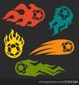 Set of elements fire soccer balls for design.