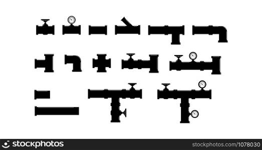 set of elements of plumbing, flat simple design