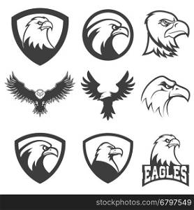 Set of emblems with eagles. Design element for logo, label, emblem, sign, mark. Vector illustration.