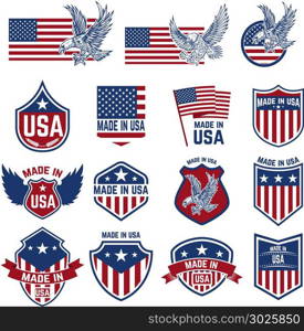 Set of emblems with USA signs. Design elements for poster. card, sign. Vector illustration