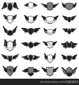 Set of emblems with wings. Design element for logo, label, emblem, sign, badge. Vector illustration