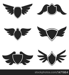 Set of emblems with wings. Design element for logo, label, emblem, sign, badge. Vector illustration