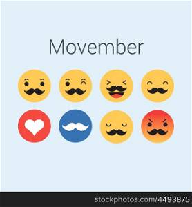 Set of emoticons, emoji for movember. Editable vector design