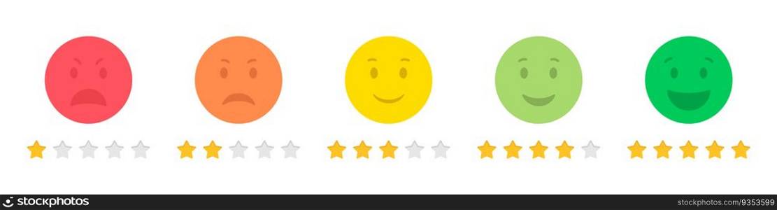 Set of emoticons stars rating feedback in a flat design