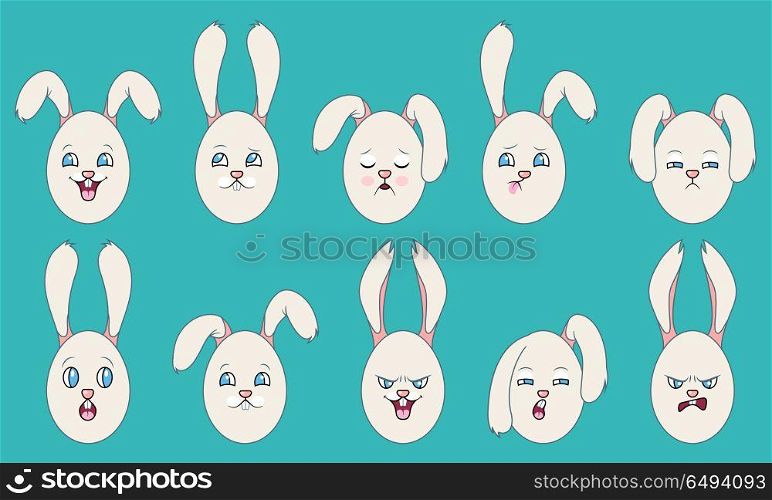 Set of Emotions of Easter eggs with Ears. Set of Emotions of Easter eggs with Ears - Illustration Vector