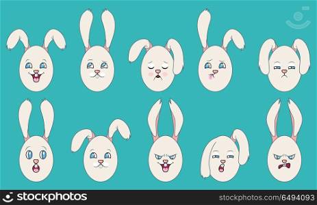 Set of Emotions of Easter eggs with Ears. Set of Emotions of Easter eggs with Ears - Illustration Vector