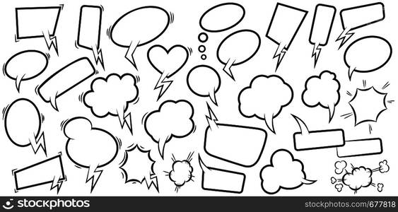 Set of empty comic speech bubbles. Design element for poster, t shirt, emblem, sign, label, banner, flyer. Vector illustration