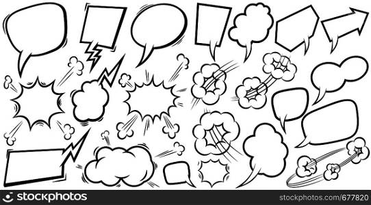 Set of empty comic speech bubbles. Design element for poster, t shirt, emblem, sign, label, banner, flyer. Vector illustration