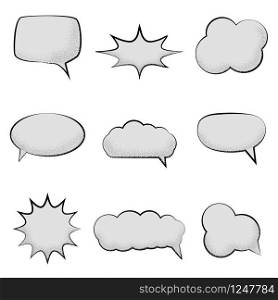 Set of empty comic speech bubbles with with noise sand texture trendy. Set of empty comic speech bubbles with with noise sand texture trendy. Vector illustration isolated