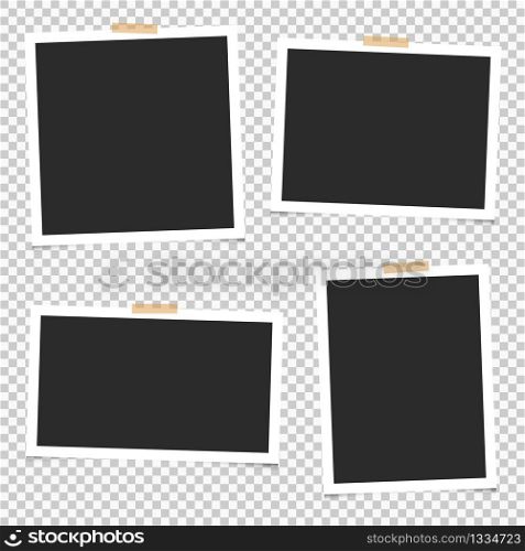 Set of empty photo frames with adhesive tape. Blank for photos. Vector. EPS 10