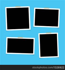 Set of empty photo frames with adhesive tape on blue background. Blank for photos. Vector. EPS 10