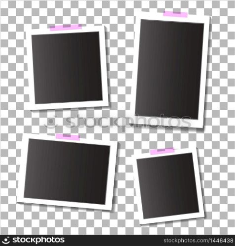 Set of empty template photo frames with adhesive, sticky tape on isolated background. vector illustration eps10. Set of empty template photo frames with adhesive, sticky tape on isolated background. vector