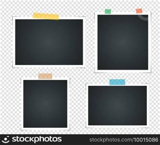 Set of empty vintage photo frame with adhesive tape. Photorealistic Mockups. Retro Template for your picture photos. illustration - Vector