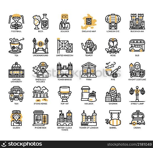 Set of England thin line icons for any web and app project.