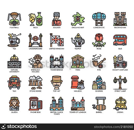 Set of England thin line icons for any web and app project.