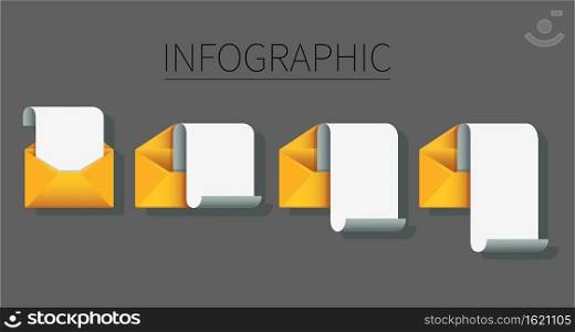 set of envelope with note paper infographic . mail message concept. Vector illustration