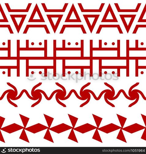 Set of ethnic seamless borders. Russian slavic style. Could be used as divider, frame, etc. Vector illustration. Set of ethnic seamless borders. Russian slavic style.