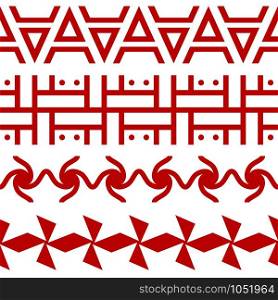 Set of ethnic seamless borders. Russian slavic style. Could be used as divider, frame, etc. Vector illustration. Set of ethnic seamless borders. Russian slavic style.
