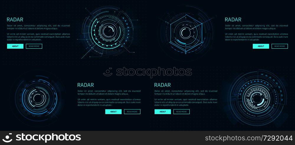 Set of exact radar templates vector illustration with bright geometric ...