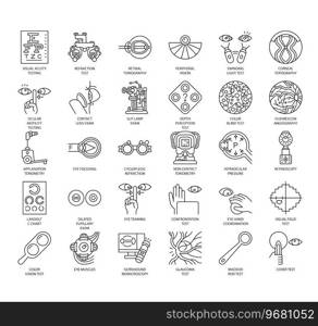 Set of Eye Tests thin line icons for any web and app project.